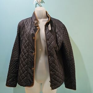 Quilted Navy Jacket with Tan Trim